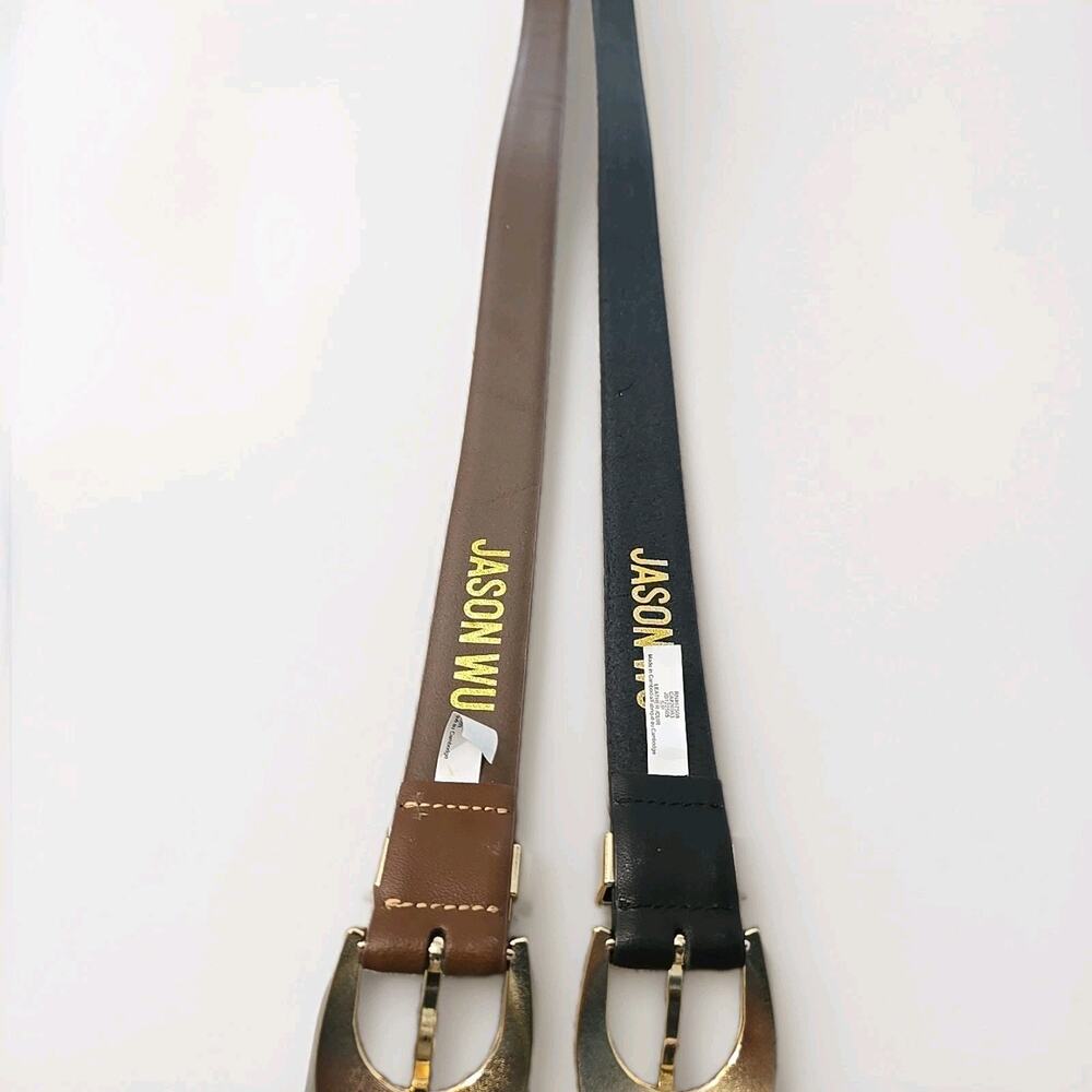 Jason Wu Women's Leather Belts Set 2 Black Brown Gold Buckle NWT Designer - Picture 11 of 12